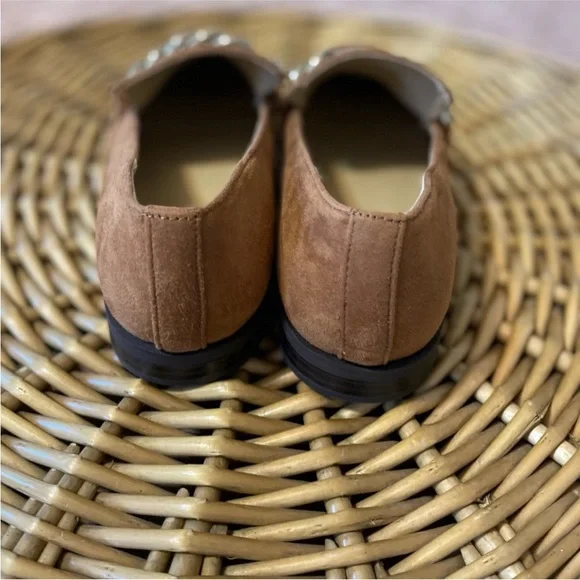 Nine West Oriah Loafers in Natural Square Toe Gold Chain Detail Size 7 - Picture 4 of 6